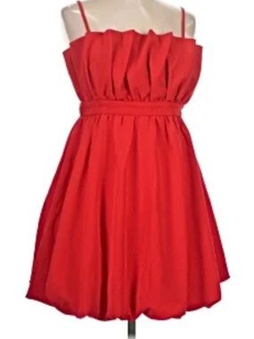 Thirty/Thirty Red Spaghetti-Strap Casual Dress with Gathered Bodice